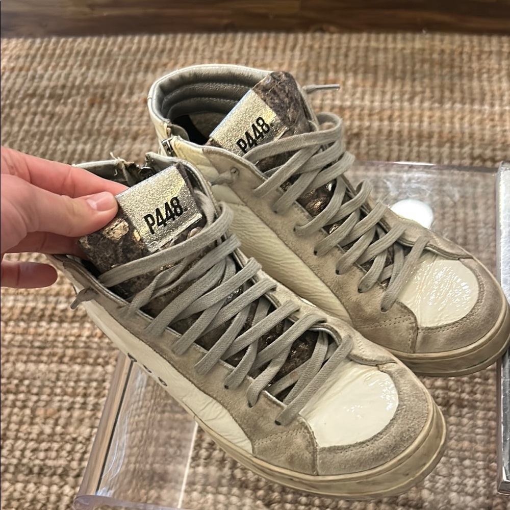 P448 High-Top Sneakers in Gray and White